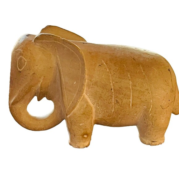 Elephant Figurine Hand Carved Stone 5"X3.25" Heavy Primitive Folk Art - Picture 1 of 8